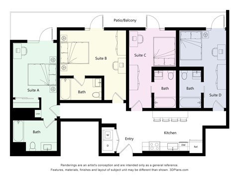 Floor plan for 1 bed, 1 bath